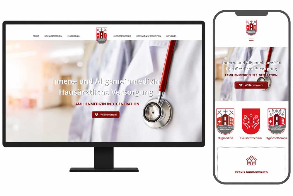 Responsive Website-Relaunch einer Hausarztpraxis – Desktop- und Smartphone-Ansicht im Monitor- und Smartphone-Mockup.
